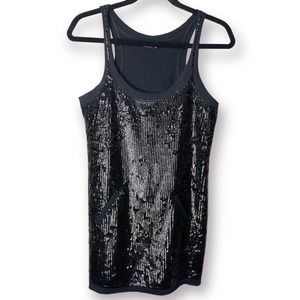 BCBG MaxAzria Y2K Extra Small Black Sequin Sleeveless French Terry Shift Dress
